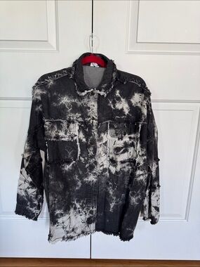 Elan Black & White Tie-Dye Denim Shirt Jacket